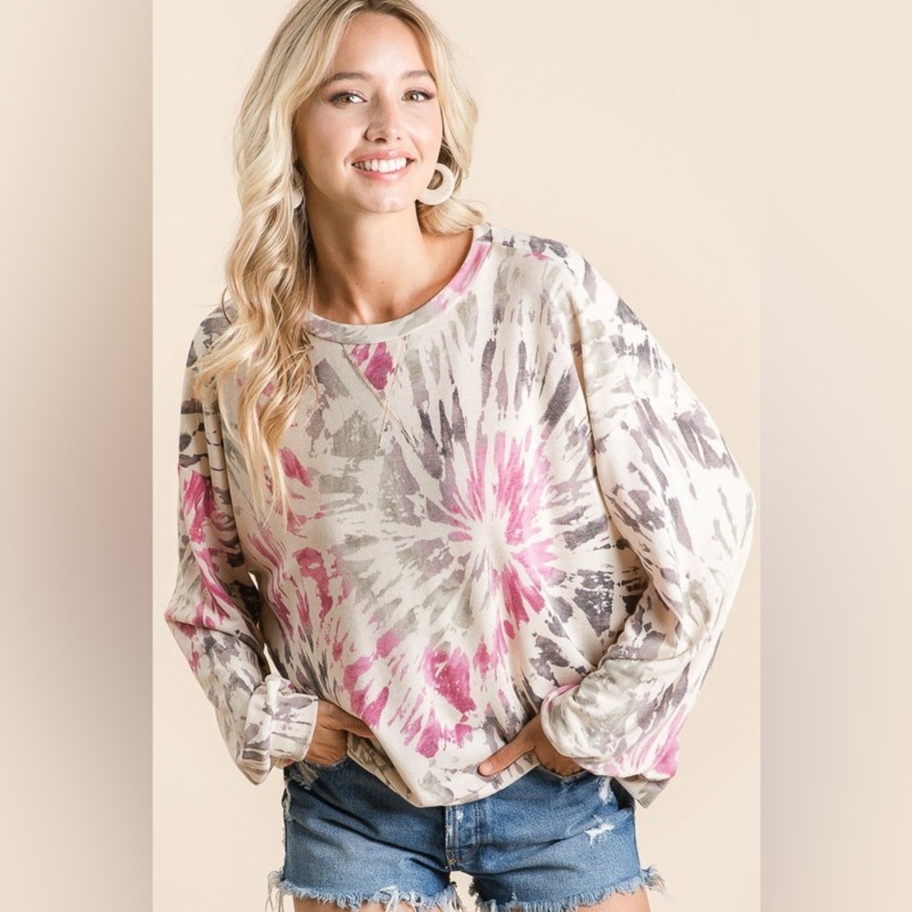 BiBi Tie Dye Print Terry Pull Over